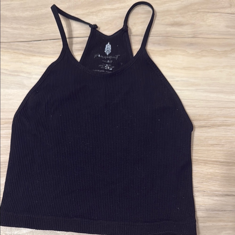 Free People Black Crop Fitted Sleeveless Tank Top